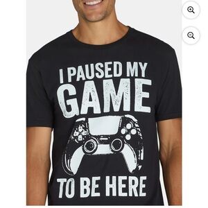 I Paused My Game Short Sleeve Graphic Black T-Shirt with Game Controller Print